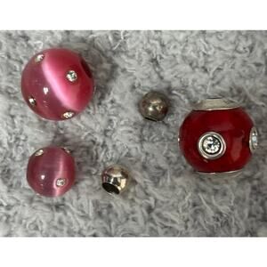 Lot of 5 Red Pink Glass & Sterling Silver Beads #65111